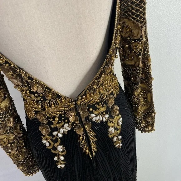 Naeem Khan Riazee Nights 80s X Open Back Slit Leg Pure Silk Long Sleeve Gown VTG - Picture 5 of 16